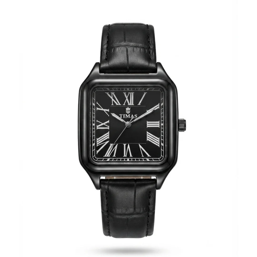 TIMAS Style Classic Edition Square Bezel Leather Strap Quartz Watch (AWTM 00285)