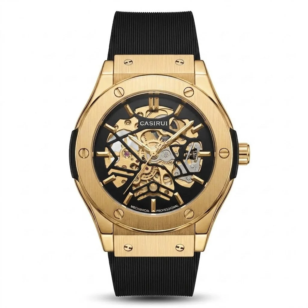 Automatic Skeleton Dial Mechanical Watch with Silicone Strap (AWCM 00304)