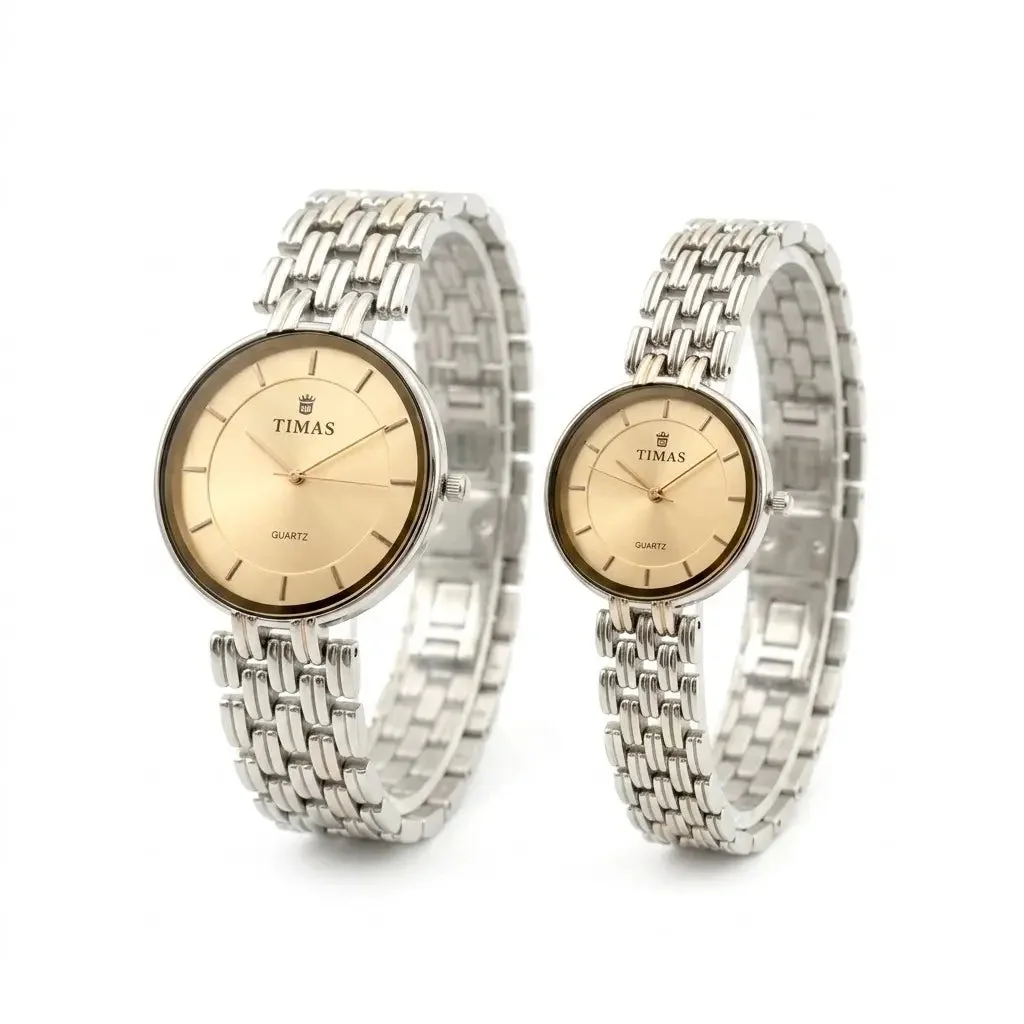 TIMAS Minimalist Round Couple Quartz Watch with Sunburst Dial