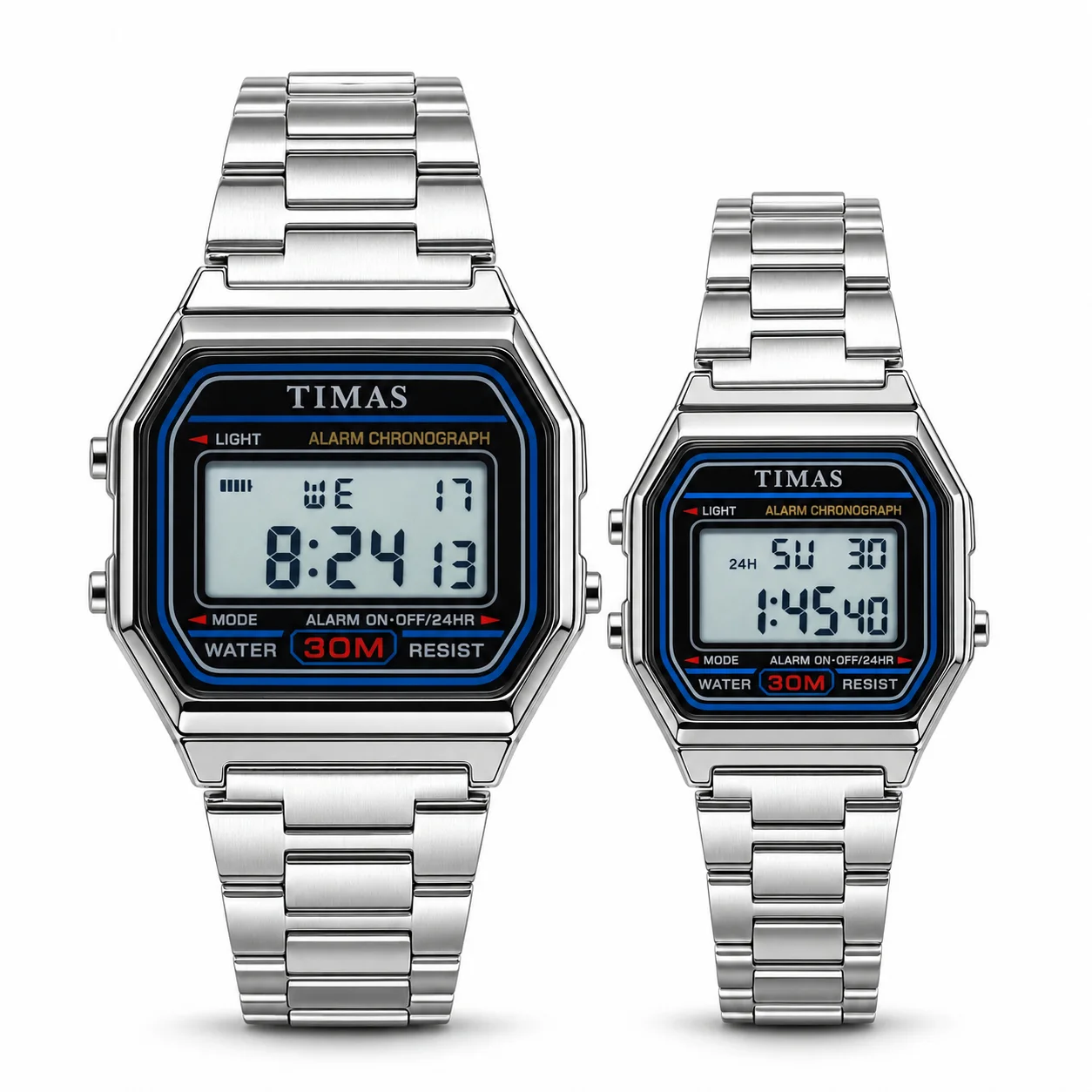 TIMAS Vintage Digital Couple Watch with Alarm and Chronograph