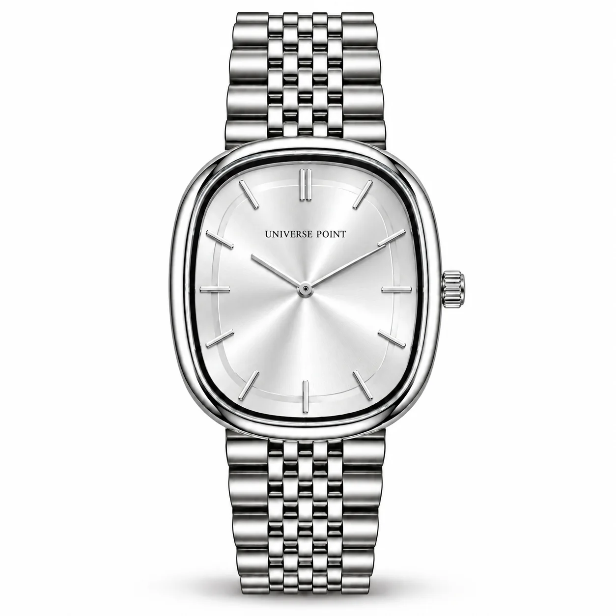 Universe Point Oval Quartz Watch with Sunburst Dial & Fine Metallic Jubilee Bracelet (AWTM 00318)