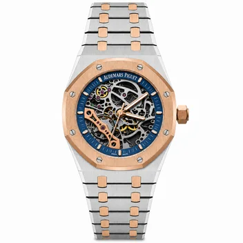 Royal Oak Double Balance Wheel Openworked Style Edition Skeleton Dial Integrated Bracelet Automatic Watch