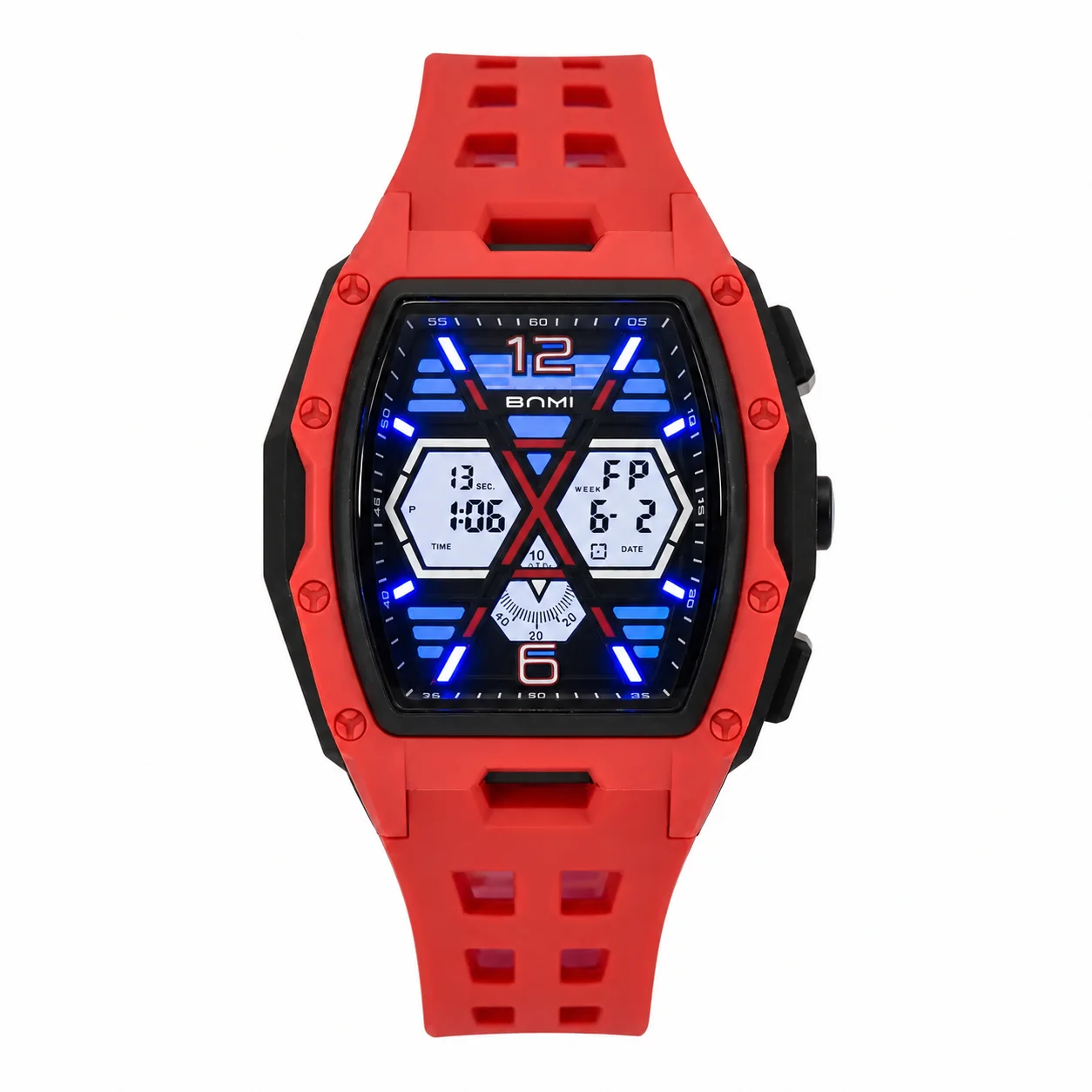 BNMI Modern Tonneau Digital Sports Watch with Silicone Strap